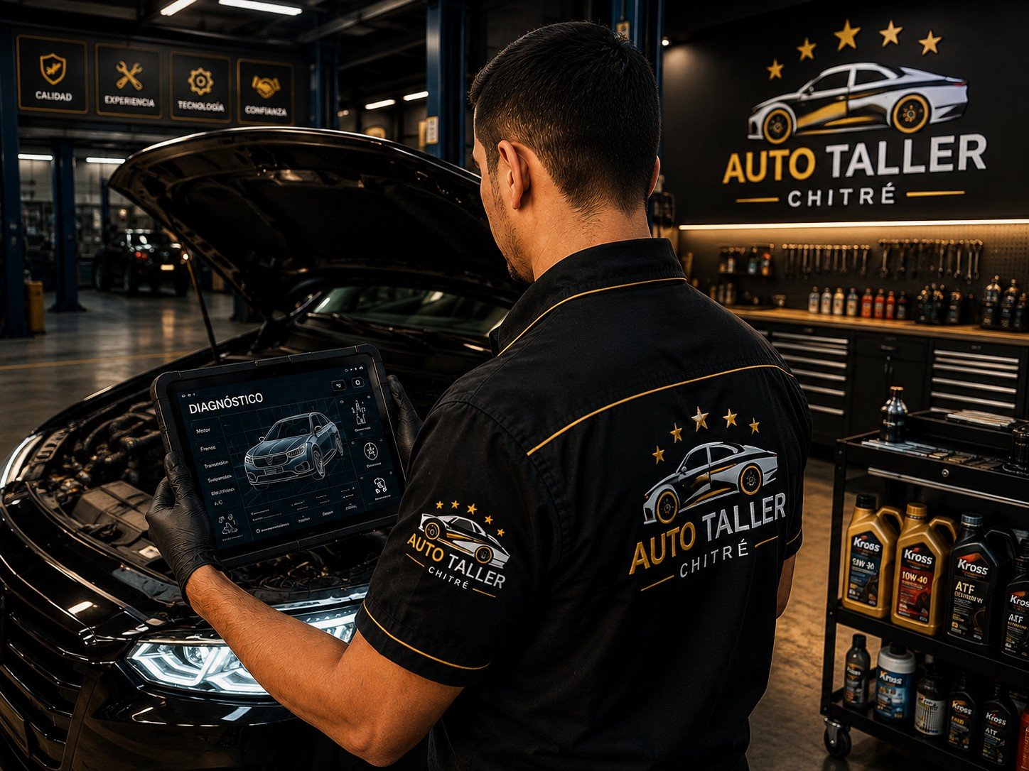 Mecánico profesional atendiendo un vehículo